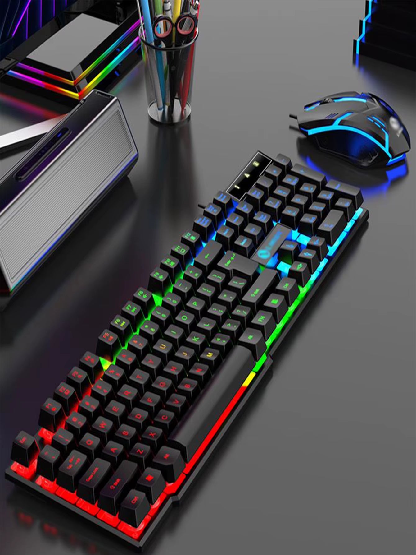 Cool Light Wired Keyboard and Mouse Set, Mechanical Feel, Floating High Key Cap, Rebound Comfort, Game Mouse Set
