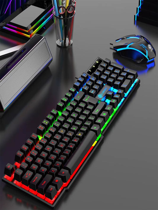 Cool Light Wired Keyboard and Mouse Set, Mechanical Feel, Floating High Key Cap, Rebound Comfort, Game Mouse Set